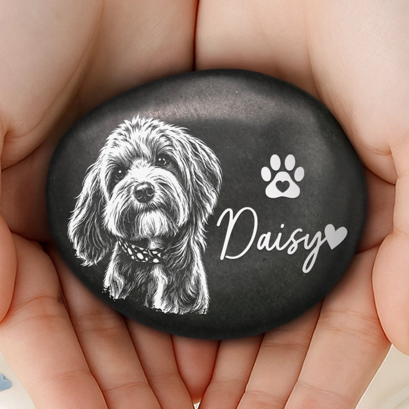 Custom Photo Printed Rock - Personalized Pet Memorial Gifts For Dogs, Cats - Gone But Never Forgotten