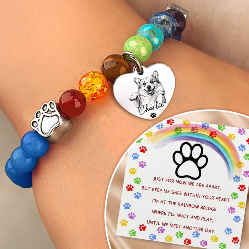 Custom Photo Rainbow Bridge Bracelet - Personalized Pet Memorial Sympathy Gifts For Dogs, Cats - Always In My Heart - Pet Memorial Gift