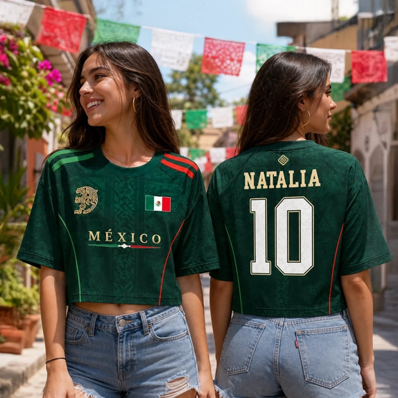 Custom Women's Mexico 2026 Jersey Crop Tee - Personalized Birthday Gifts For Soccer Lovers, Sports Fans, Sports Lovers - Viva La Passion On Pitch