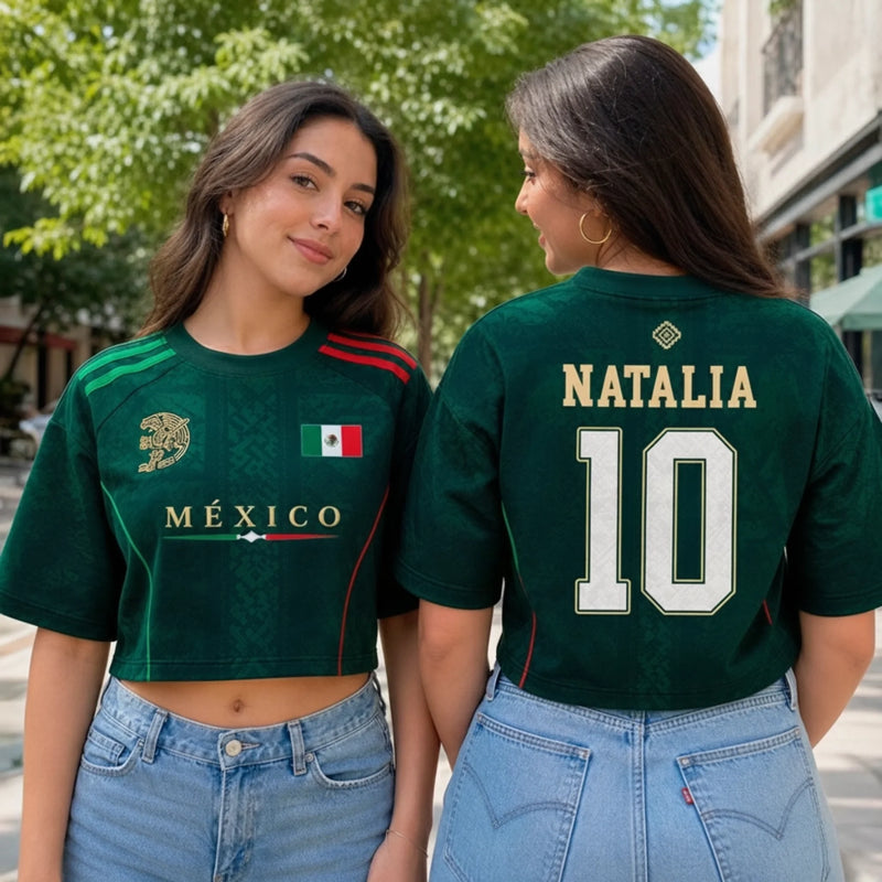 Custom Women's Mexico 2026 Jersey Crop Tee - Personalized Birthday Gifts For Soccer Lovers, Sports Fans, Sports Lovers - Viva La Passion On Pitch