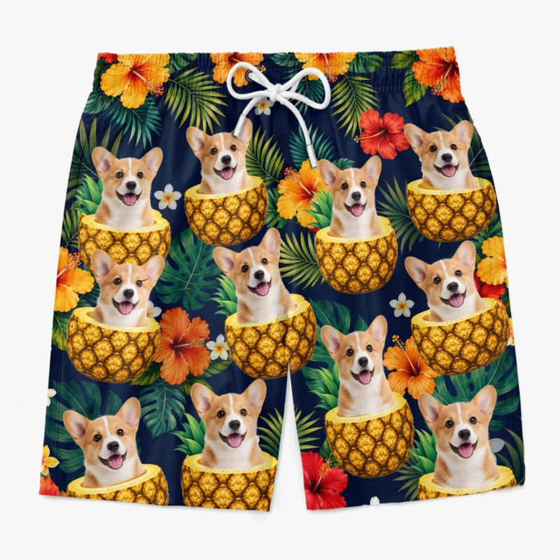 Custom Photo Tropical Hawaiian Aloha Men Beach Shorts - Personalized Summer Vacation And Travel Gifts For Dog Cat Lovers, Dog Dad And Mom, Cat Owners - Sunshine And Wagging Tails