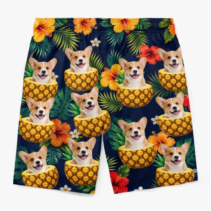 Custom Photo Tropical Hawaiian Aloha Men Beach Shorts - Personalized Summer Vacation And Travel Gifts For Dog Cat Lovers, Dog Dad And Mom, Cat Owners - Sunshine And Wagging Tails
