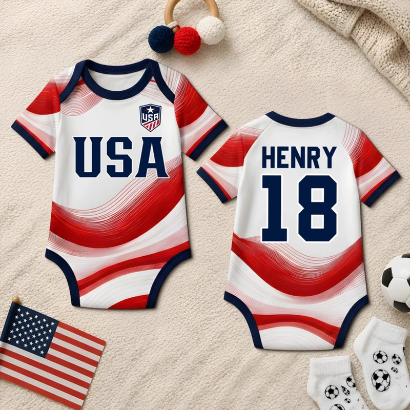 Custom USA 2026 Baby Jersey Bodysuit
 - Personalized Baby Shower, Gender Reveal Gifts For New Moms, New Dads, Soccer Lovers - Future Soccer Star In Training