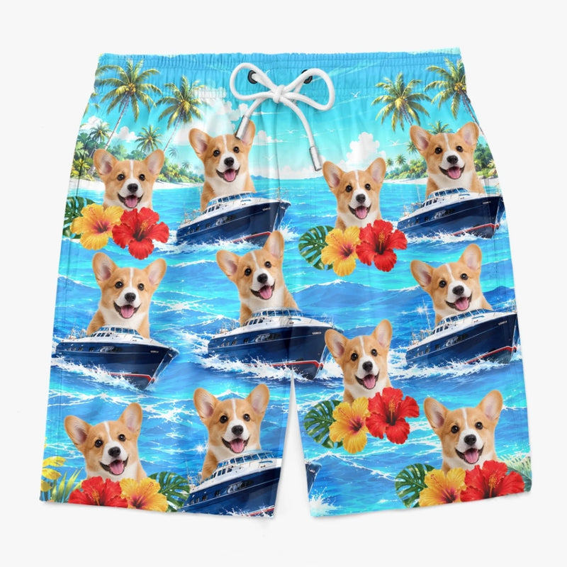 Custom Photo Tropical Hawaiian Aloha Men Beach Shorts - Personalized Summer Vacation And Travel Gifts For Dog Cat Lovers, Dog Dad And Mom, Cat Owners - Summer Paws Summer Smiles