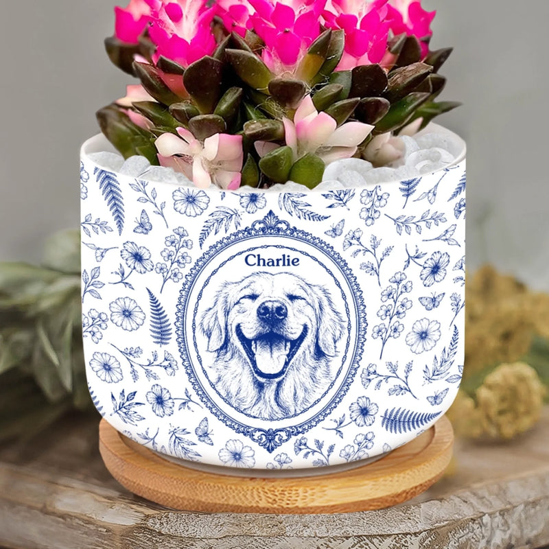 Custom Photo Home Decor Ceramic Plant Pot - Personalized Birthday Gifts For Dog Cat Lovers, Dog Dad And Mom, Cat Owners - A Sweet Floral Paw Paradise