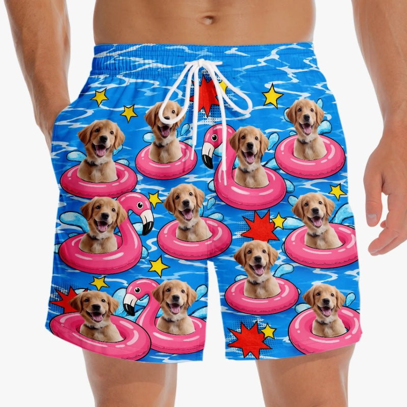 Custom Photo Tropical Hawaiian Aloha Men Beach Shorts - Personalized Summer Vacation And Travel Gifts For Dog Cat Lovers, Dog Dad And Mom, Cat Owners - Shades On, Furry Worries Gone