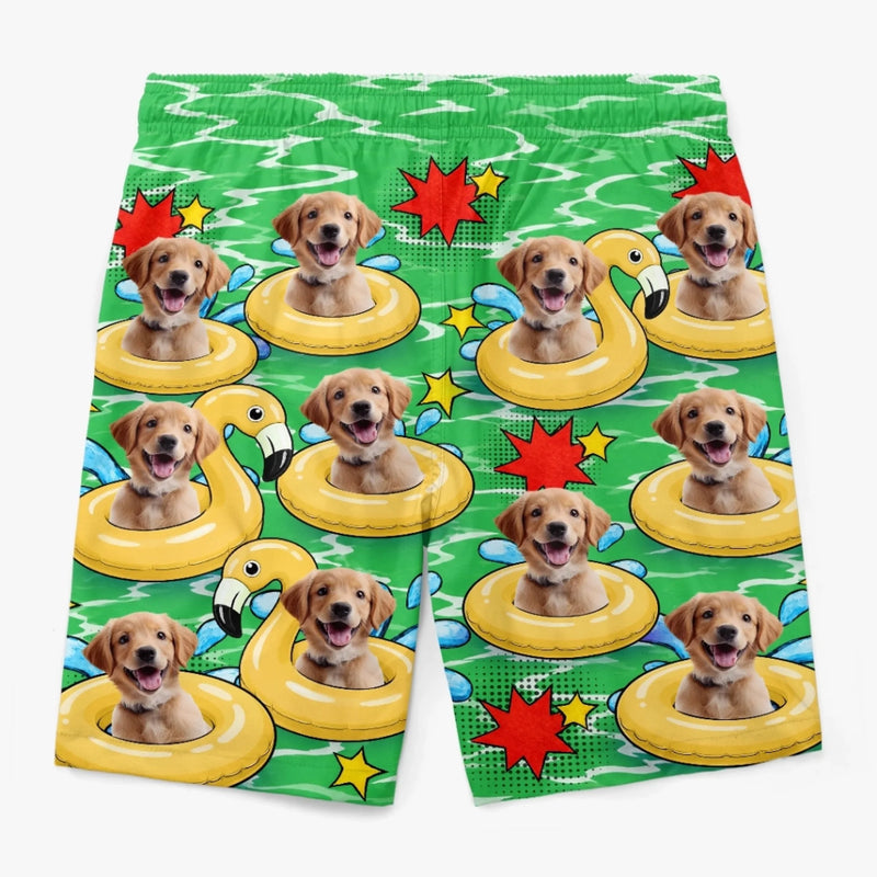 Custom Photo Tropical Hawaiian Aloha Men Beach Shorts - Personalized Summer Vacation And Travel Gifts For Dog Cat Lovers, Dog Dad And Mom, Cat Owners - Shades On, Furry Worries Gone