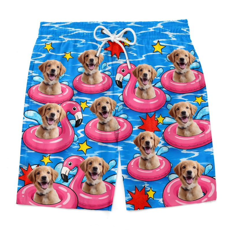 Custom Photo Tropical Hawaiian Aloha Men Beach Shorts - Personalized Summer Vacation And Travel Gifts For Dog Cat Lovers, Dog Dad And Mom, Cat Owners - Shades On, Furry Worries Gone
