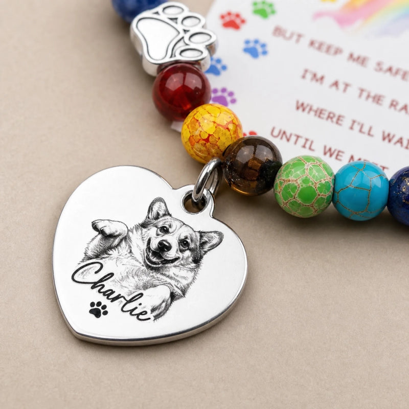 Custom Photo Rainbow Bridge Bracelet - Personalized Pet Memorial Sympathy Gifts For Dogs, Cats - Always In My Heart - Pet Memorial Gift