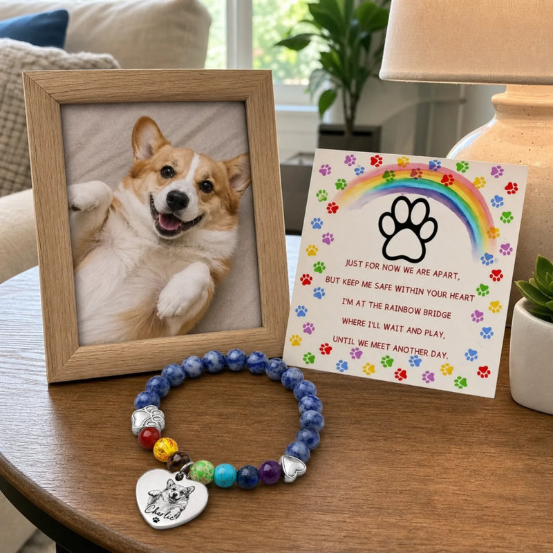 Custom Photo Rainbow Bridge Bracelet - Personalized Pet Memorial Sympathy Gifts For Dogs, Cats - Always In My Heart - Pet Memorial Gift