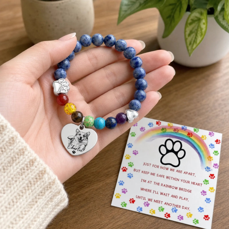 Custom Photo Rainbow Bridge Bracelet - Personalized Pet Memorial Sympathy Gifts For Dogs, Cats - Always In My Heart - Pet Memorial Gift