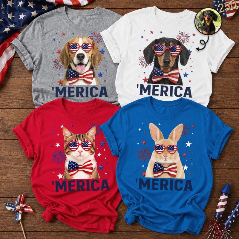 Custom Photo T-shirt, Hoodie - Personalized America 250th Anniversary Gifts For Dog Cat Lovers, Dog Dad And Mom, Cat Owners, Pet Owners - Home Is Wherever My Pets Are
