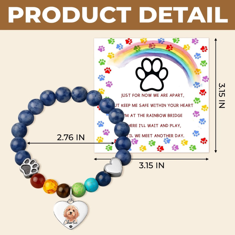 Custom Photo Rainbow Bridge Bracelet - Personalized Pet Memorial Sympathy Gifts For Dogs, Cats - Loved Within My Heart