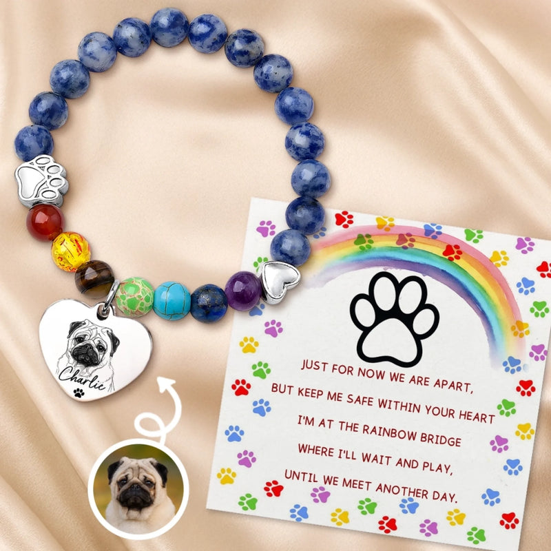 Custom Photo Rainbow Bridge Bracelet - Personalized Pet Memorial Sympathy Gifts For Dogs, Cats - Keep Me Safe Within Your Heart