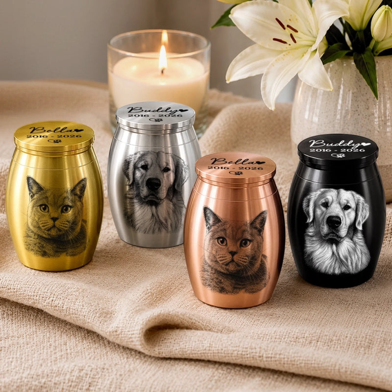 Custom Photo Memorial Urn - Personalized Pet Memorial Sympathy Gifts For Loss Of Dog, Cat – Rest In Love