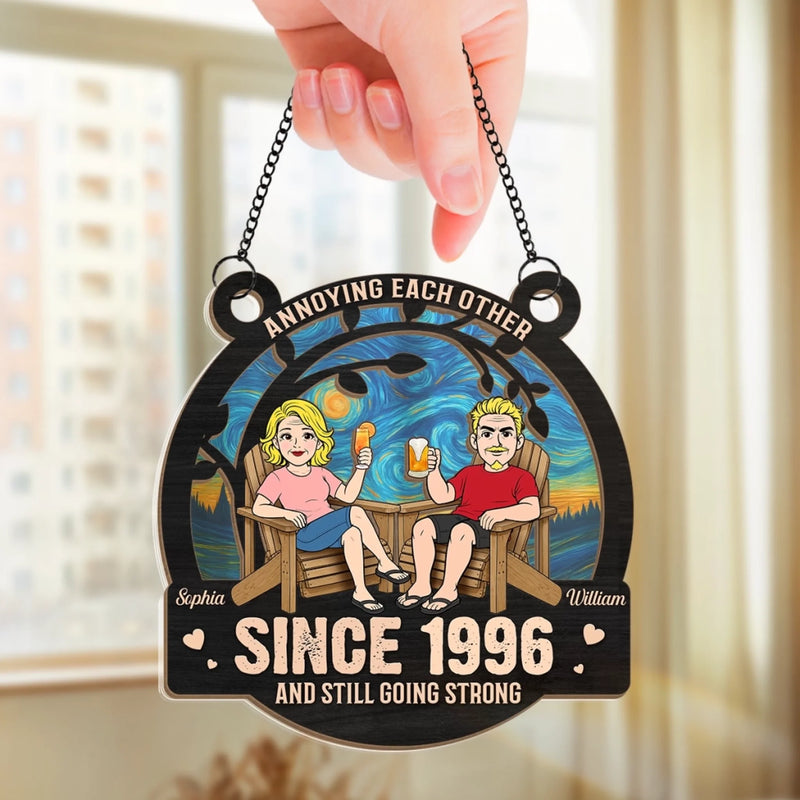 Custom Window Hanging Suncatcher Ornament - Personalized Anniversary Wedding Gifts For Husband And Wife, Him And Her - Our Forever Sunny Love Story