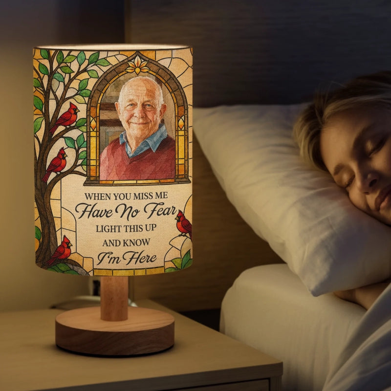 Custom Photo Linen Bedside Table Lamp - Personalized Memorial Sympathy Gifts For Loss Of Mom, Dad - Always Loved Never Forgotten