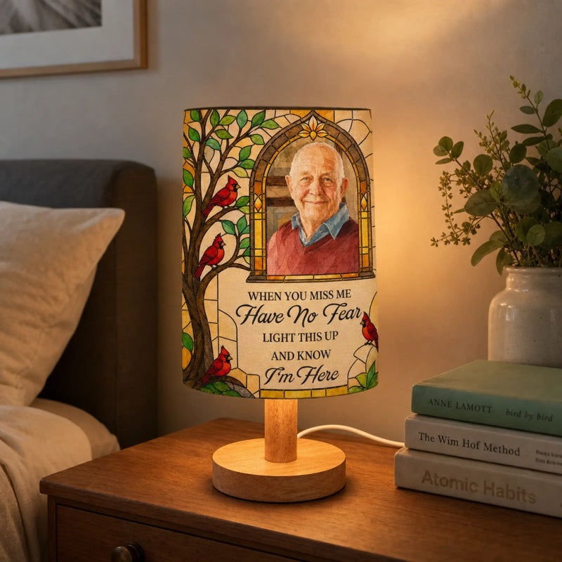 Custom Photo Linen Bedside Table Lamp - Personalized Memorial Sympathy Gifts For Loss Of Mom, Dad - Always Loved Never Forgotten