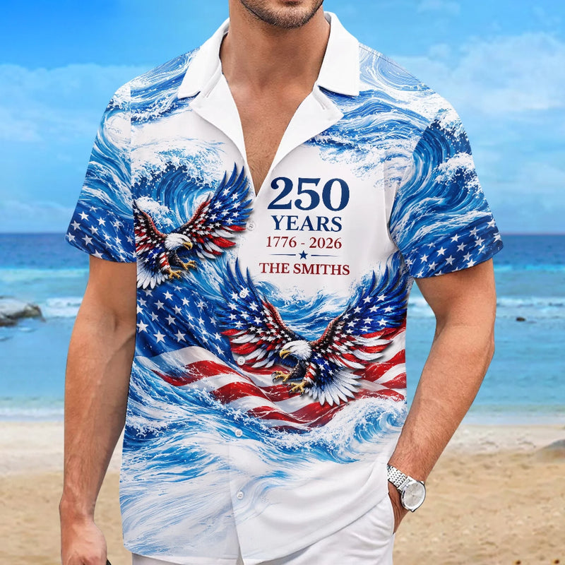 Custom Unisex Tropical Hawaiian Aloha Shirt - Personalized America 250th Anniversary Gifts For Mom, Dad, Brother, Sister, Kids - Generations of Strength