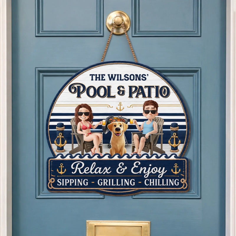 Custom Wood Sign - Personalized Summer Vacation And Travel Gifts For Husband And Wife, Dog Dad And Mom - Our Furry Pool Party Crew