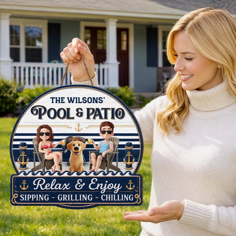 Custom Wood Sign - Personalized Summer Vacation And Travel Gifts For Husband And Wife, Dog Dad And Mom - Our Furry Pool Party Crew