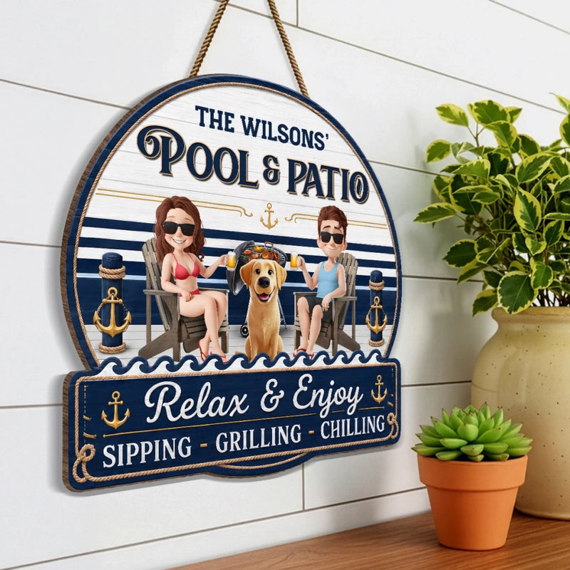 Custom Wood Sign - Personalized Summer Vacation And Travel Gifts For Husband And Wife, Dog Dad And Mom - Our Furry Pool Party Crew