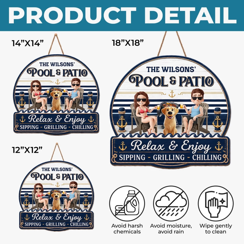 Custom Wood Sign - Personalized Summer Vacation And Travel Gifts For Husband And Wife, Dog Dad And Mom - Our Furry Pool Party Crew