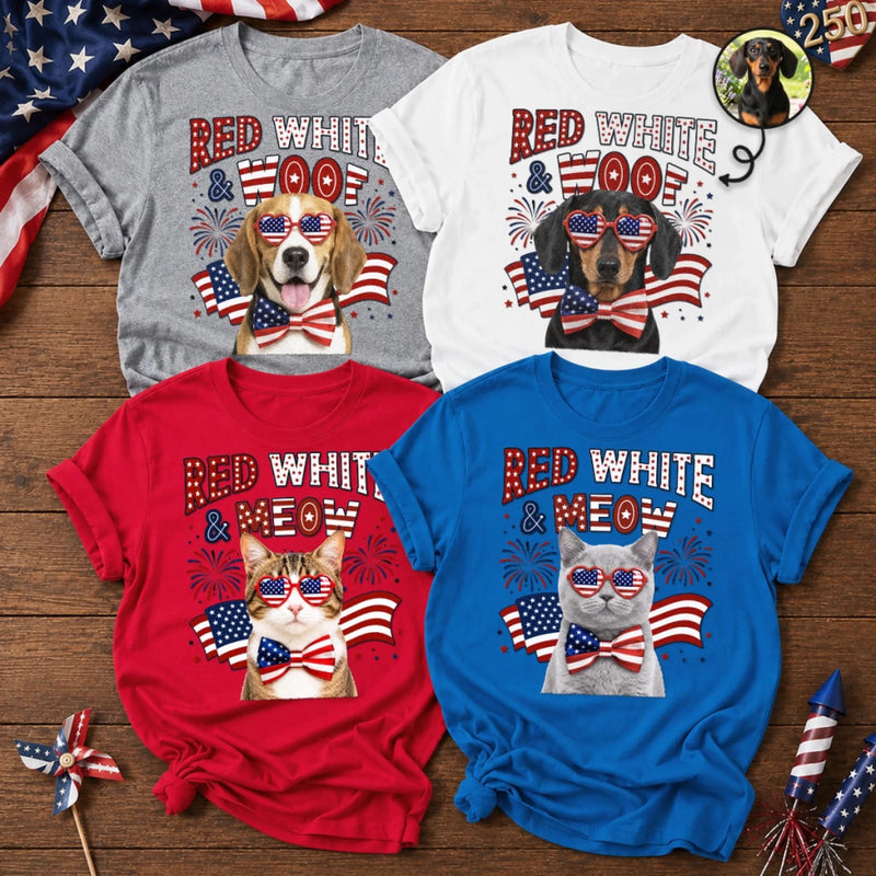 Custom Photo T-shirt, Hoodie - Personalized America 250th Anniversary Gifts For Dog Cat Lovers, Dog Dad And Mom, Cat Owners - Paws And Freedom