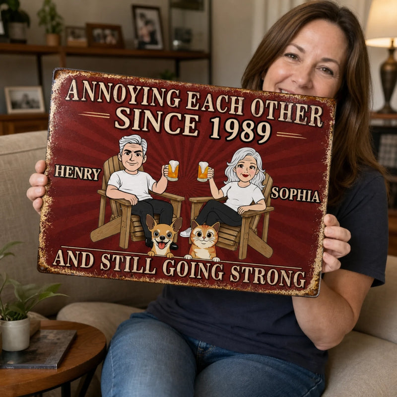Custom Home Decor Metal Sign - Personalized Anniversary Wedding Gifts For Husband And Wife, Him And Her, Dog Cat Lovers, Dog Dad And Mom - Love Paws And Chaos