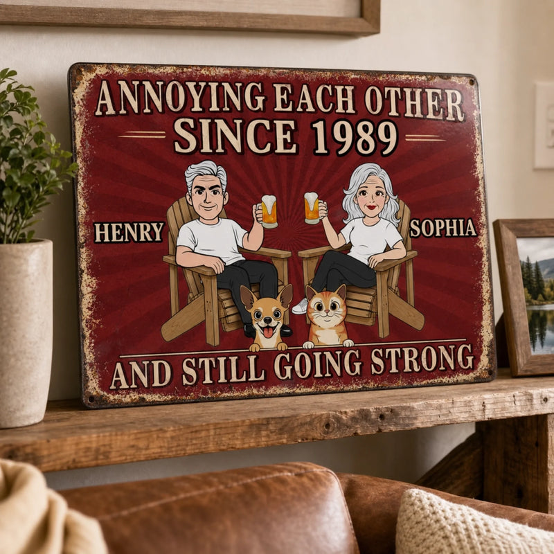 Custom Home Decor Metal Sign - Personalized Anniversary Wedding Gifts For Husband And Wife, Him And Her, Dog Cat Lovers, Dog Dad And Mom - Love Paws And Chaos