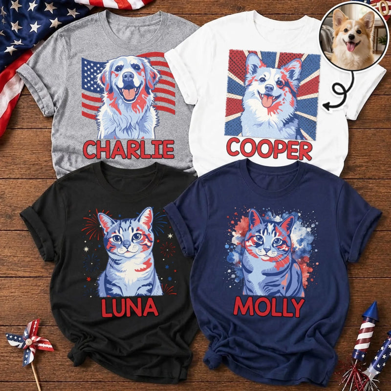 Custom Photo T-shirt, Hoodie - Personalized America 250th Anniversary Gifts For Dog Cat Lovers, Dog Dad And Mom, Cat Owners - Stars Stripes And Paws