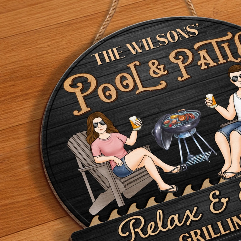 Custom Home Decor Wood Sign - Personalized Anniversary Wedding Gifts For Husband And Wife, Him And Her - Just A Couple, Pool & Patio Sipping Chilling