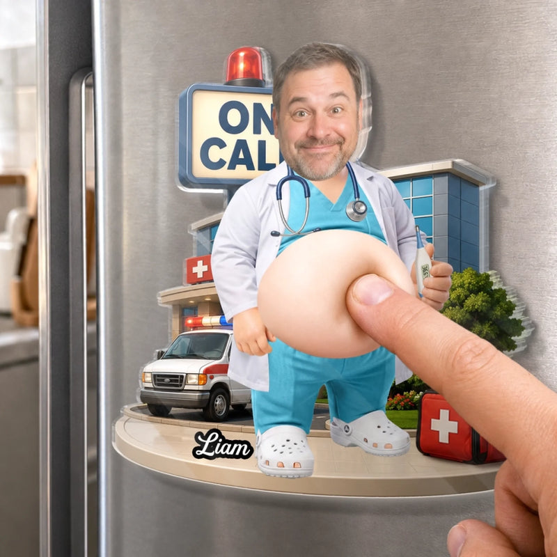 Custom Photo Dad Bod Belly Squishy Acrylic Fridge Magnet – Personalized Birthday Gifts For Nurse – Caring Is My Superpower