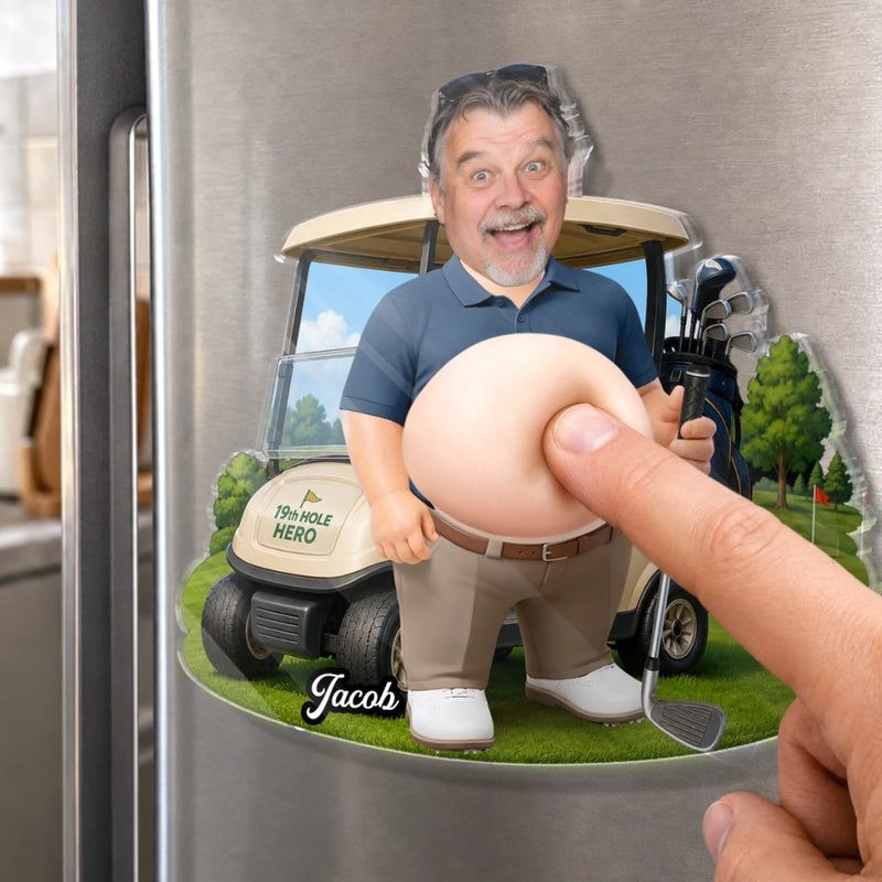 Custom Photo Golf Dad Bod Belly Squishy Acrylic Fridge Magnet – Personalized Birthday Gifts For Dad, Grandpa, Golf Lovers, Sports Fans, Sports Lovers – Nice Swing