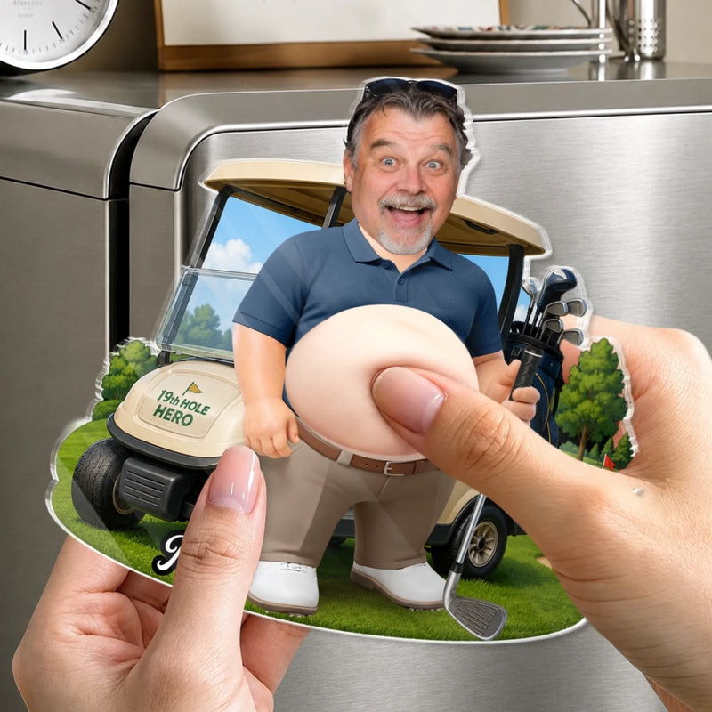 Custom Photo Golf Dad Bod Belly Squishy Acrylic Fridge Magnet – Personalized Birthday Gifts For Dad, Grandpa, Golf Lovers, Sports Fans, Sports Lovers – Nice Swing