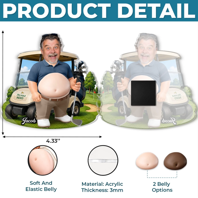 Custom Photo Golf Dad Bod Belly Squishy Acrylic Fridge Magnet – Personalized Birthday Gifts For Dad, Grandpa, Golf Lovers, Sports Fans, Sports Lovers – Nice Swing
