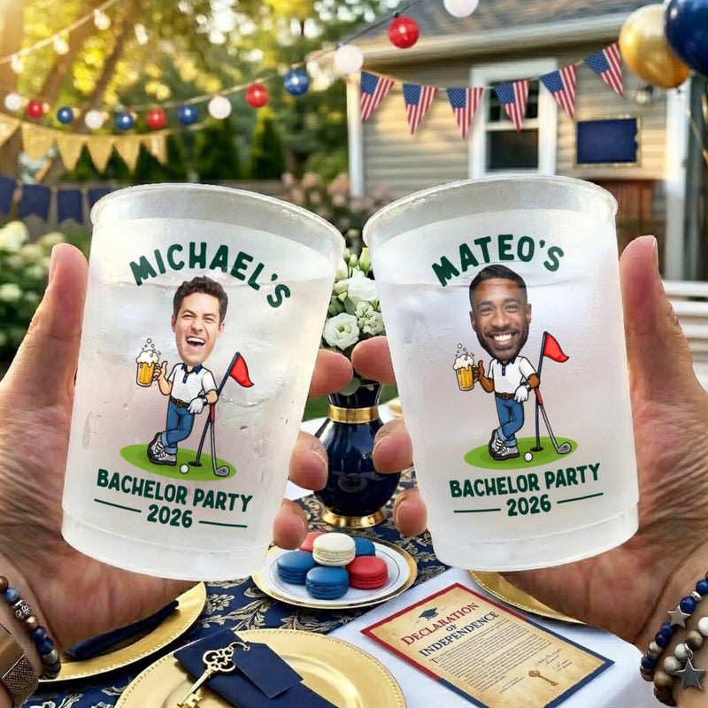 Custom Photo Bachelor Golf Party Cups - Personalized Birthday Gifts For Golf Lovers, Sports Fans, Sports Lovers - Golf More Stress Less