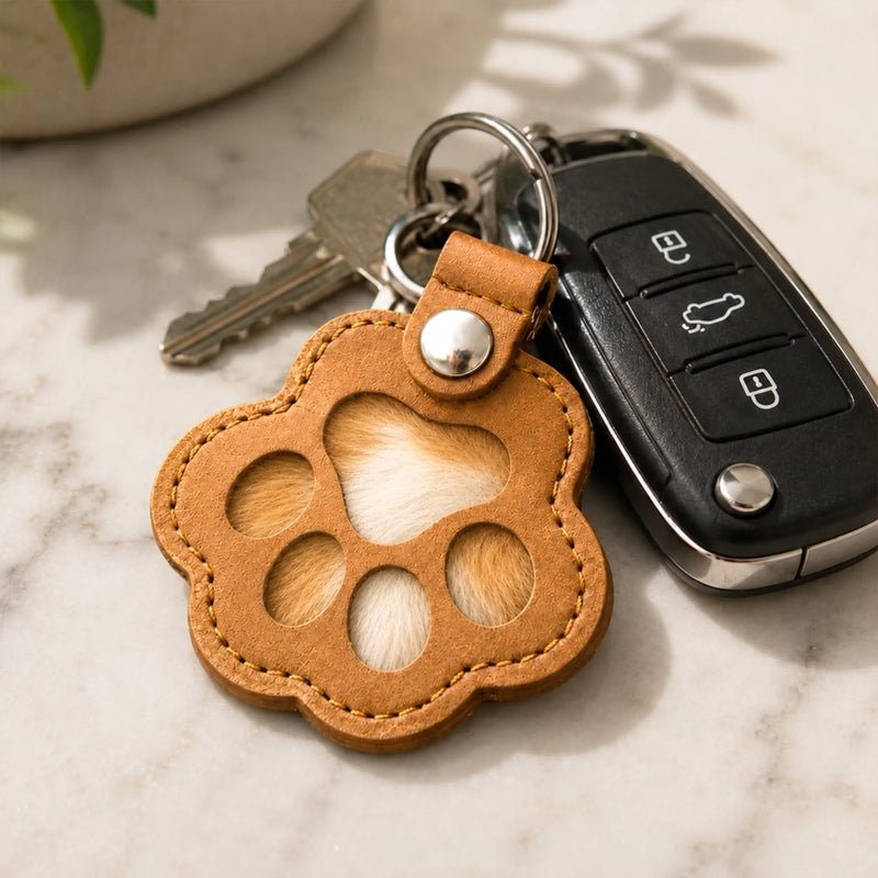 Custom Photo Leather Pet Hair Keychain - Personalized Pet Memorial Sympathy Gifts For Dogs, Cats - Love Never Leaves