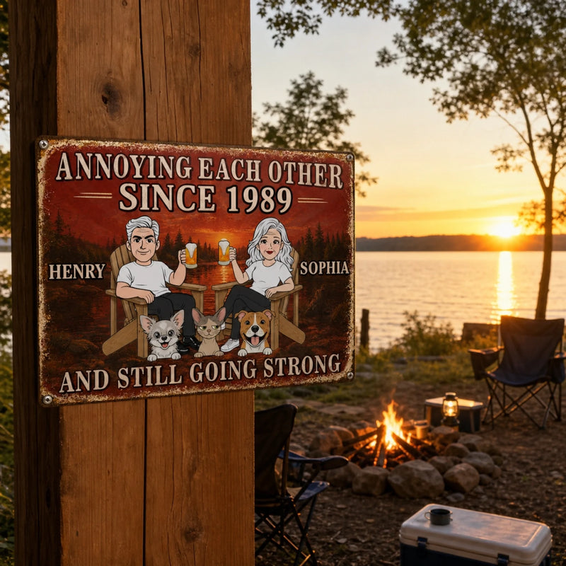 Custom Home Decor Metal Sign - Personalized Anniversary Wedding Camping Gifts For Campers, Husband And Wife, Him And Her, Dog Cat Lovers, Dog Dad And Mom - Crazy Together