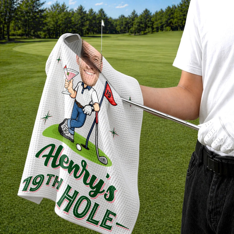 Custom Photo Golf Towel - Personalized Birthday Gifts For Golf Lovers, Sports Fans, Sports Lovers - Golf Is My Happy Place