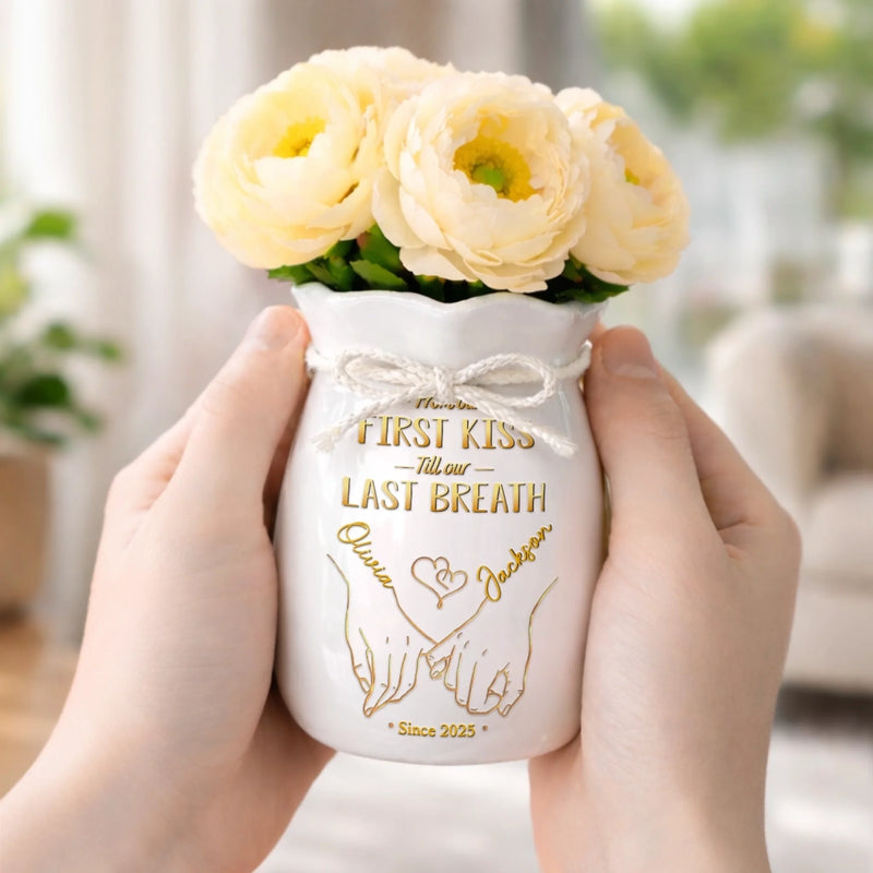 Custom Flower Vase With Ribbon - Personalized  Anniversary Wedding Gifts For Husband And Wife, Him And Her - A Promise That Lasts Forever