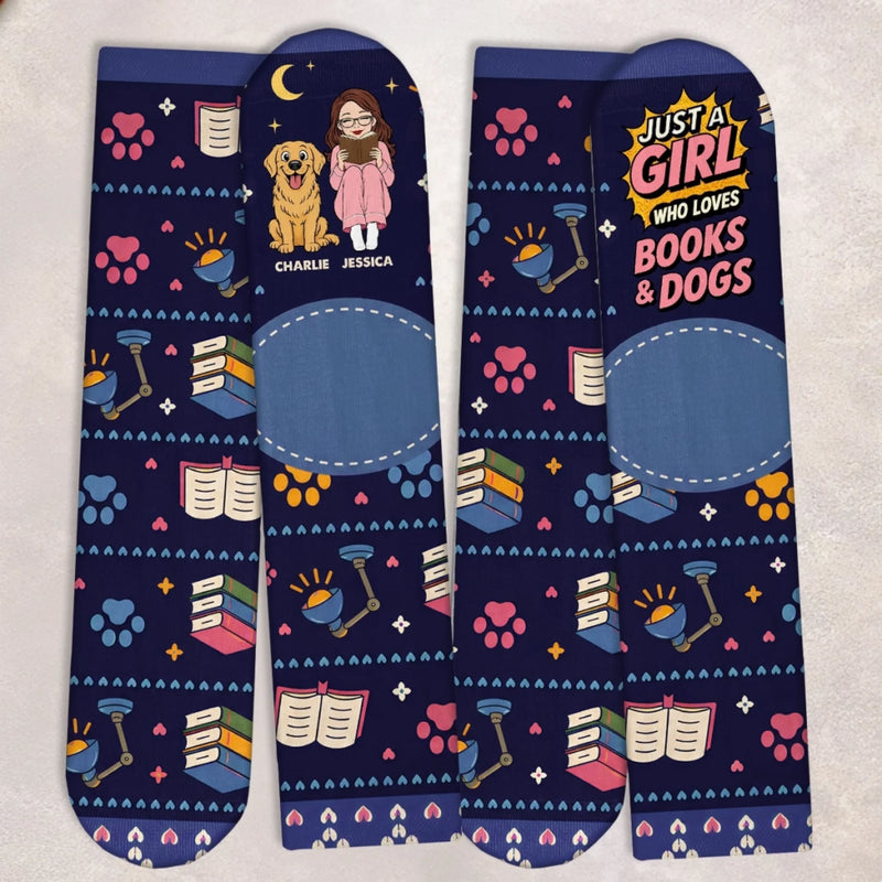 Custom Crew Socks - Personalized Bookish Gifts For Book Lovers, Bookworms, Readers, Dog Lovers, Dog Mom - Read More, Worry Less