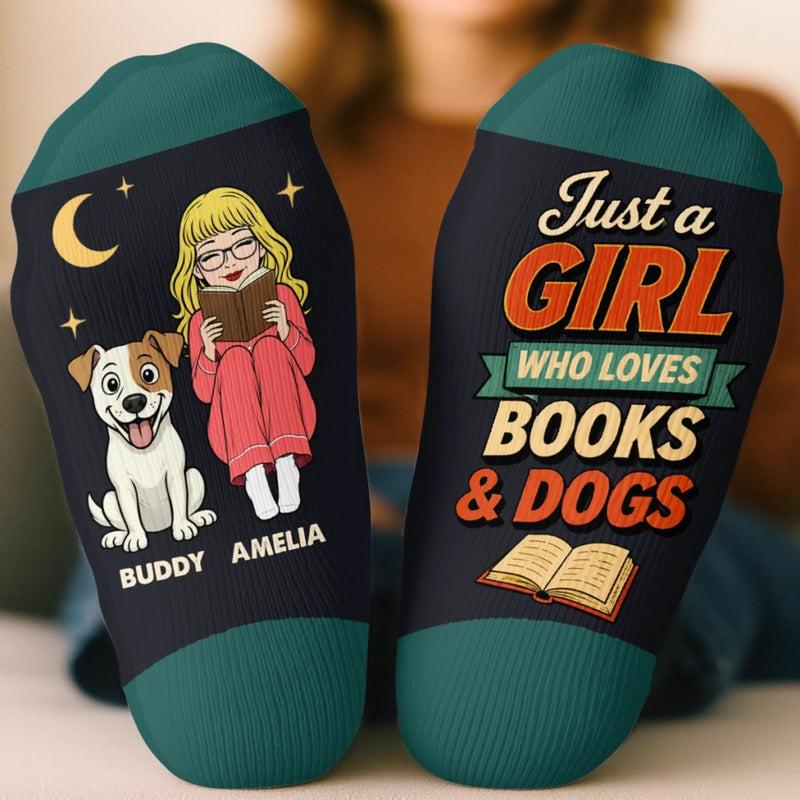 Custom Crew Socks - Personalized Bookish Gifts For Book Lovers, Bookworms, Readers, Dog Lovers, Dog Mom - Lost In A Good Book