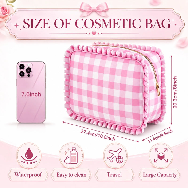 Custom Ruffle Makeup Bag - Personalized Best Friend Birthday Gifts For Women, Besties, Sisters, BFF, Family, Yourself - Because I Deserve It