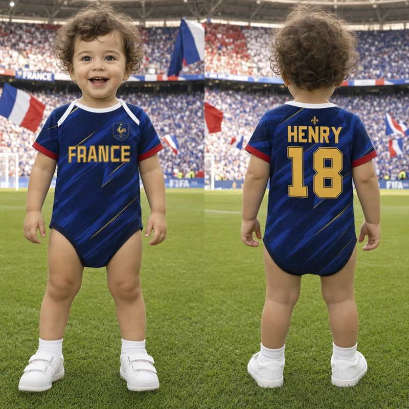 Custom France World Football Baby Jersey Bodysuit
 - Personalized Baby Shower, Gender Reveal Gifts For New Moms, New Dads, Football Lovers - The Cutest Little Striker