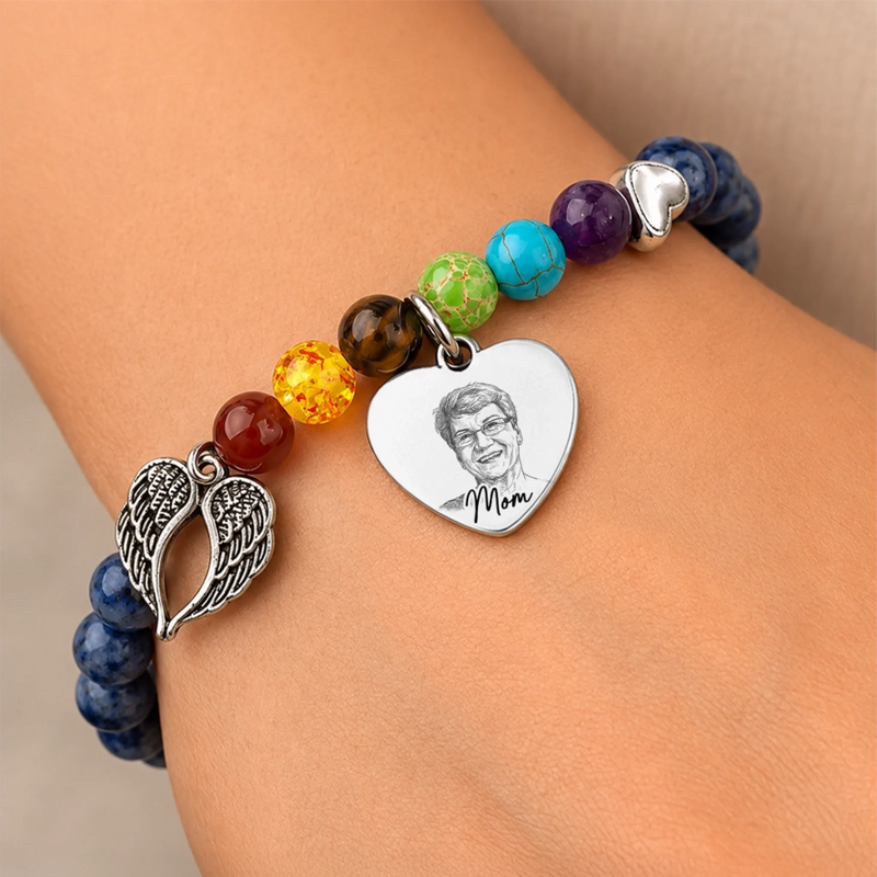 Custom Photo Rainbow Bridge Bracelet - Personalized Memorial Sympathy Gifts For Loss Of Mom, Dad - Forever In Our Hearts