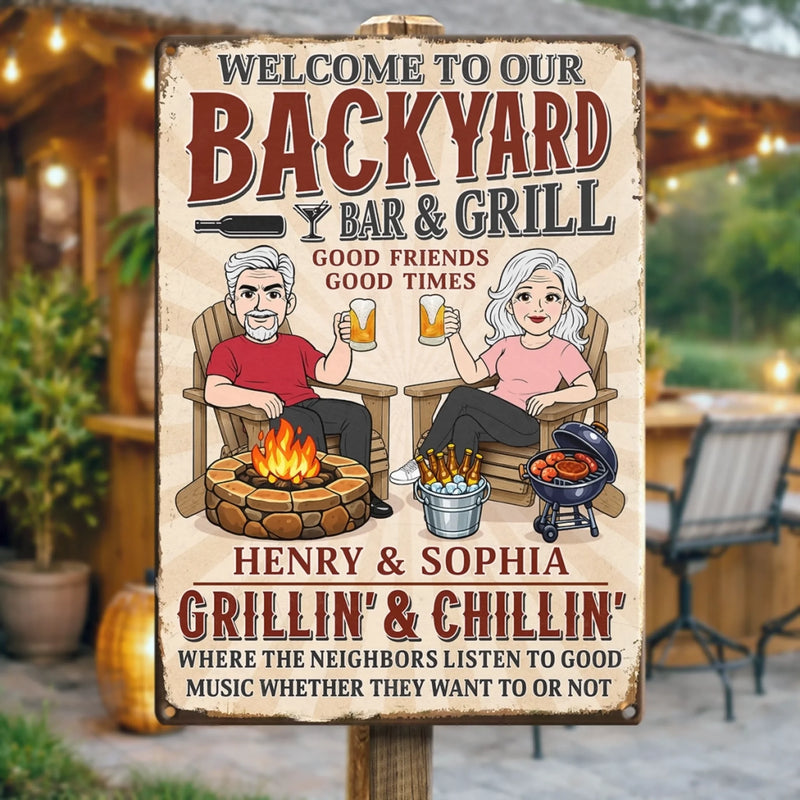 Custom Home Decor Metal Sign - Personalized  Anniversary Wedding Gifts For Husband And Wife, Him And Her - Good Friends, Good Times, Free Beer