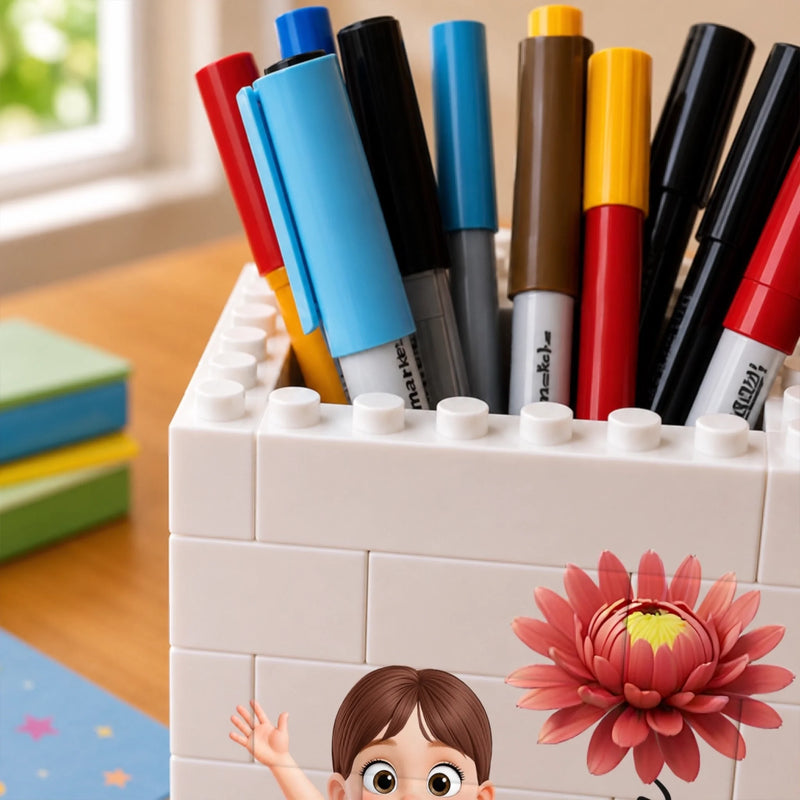 Custom Kids Brick-Style Pen Holder - Personalized Back To School Gifts For Kids - Back To Fun