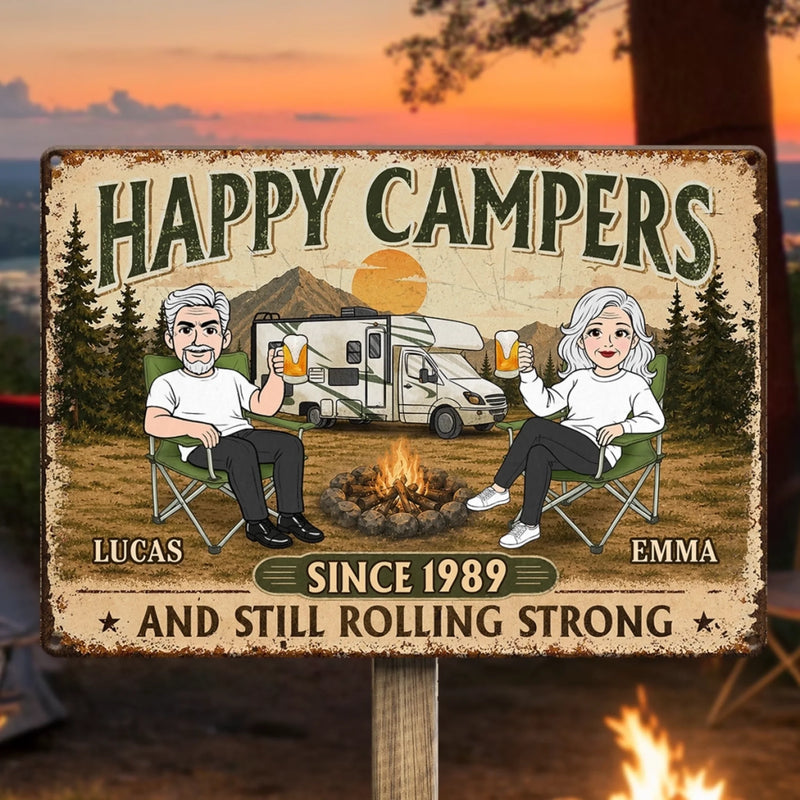 Custom Home Decor Metal Sign - Personalized Anniversary Wedding Camping Gifts For Campers, Husband And Wife, Him And Her - Still Rolling Strong