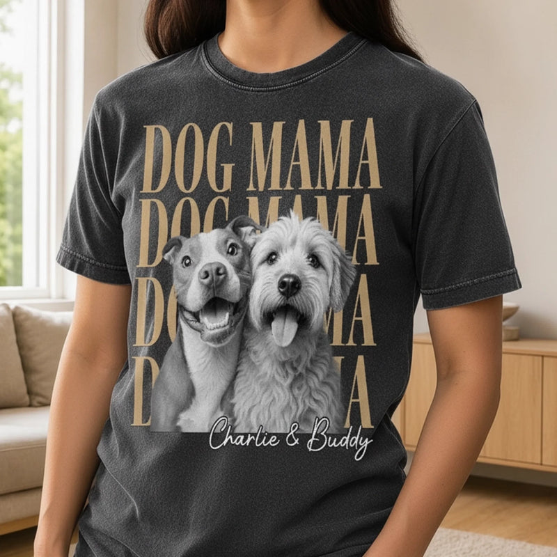 Custom Photo Washed Cotton T-shirt - Personalized Birthday Gifts For Dog Cat Lovers, Dog Dad And Mom, Cat Owners - Proud Dog Mama